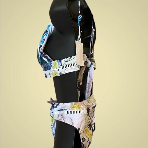 Sanctuary Paradise bikini triangle top high waist bottom tropical print NWT M. - Picture 10 of 14